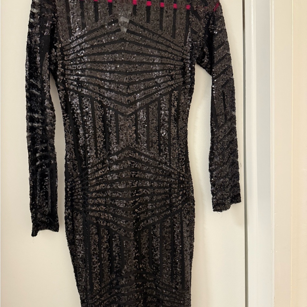 Club L London Black and Silver Embellished Bodycon Dress